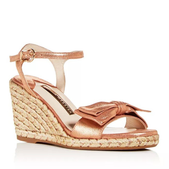Sophia Webster Bonnie Wedge Espadrille Sandals Metallic Bow Sz 36 / 5.5 - Picture 2 of 8